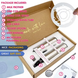 Bright Drink Mixer with Storage Travel Tube Set with Stencil-plate, with Dessert Spoon | Rechargeable USB Handheld Milk Frother | Powerful Electric Milk Foamer Stainless Steel Coffee Stirrer