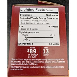 GE Relax LED  60W Soft White Dimmable 500 LUMENS G16.5 Candelabra BASE/2 pk NEW