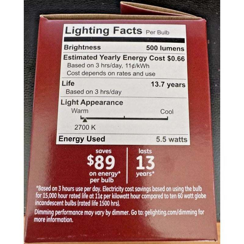 GE Relax LED 60W Soft White Dimmable 500 LUMENS G16.5