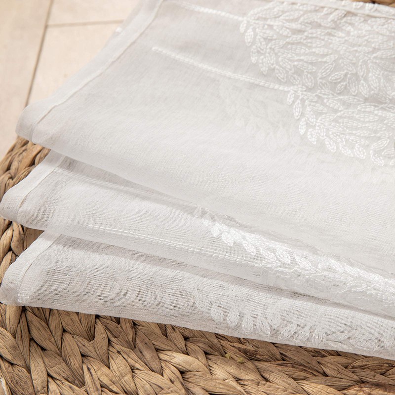 MIULEE 2 Panels Sheer Curtains White Embroidered Leaves Sheer Curtains