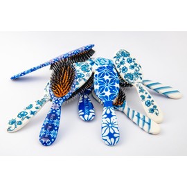 Rock & Ruddle Natural Pure Boar Bristle Hair Brush for Women and Kids (Large, 21cm) - Perfect for Wet or Dry Hair, Detangling Smoothing Blowdrying - Designed & Made in UK - Tile Blue