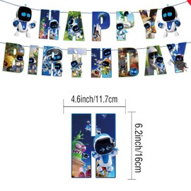 Bot Happy Birthday Decotations,Video Game Theme Birthday Party Decorations Set with Astronaut Balloons, Banner, Cupcake Toppers