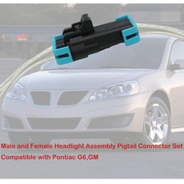 HiSport 2 PACK 5 Pin Male And Female Sealed Headlight Assembly Connector Plug Pigtail Wire Wiring Harness Compatible with GM Pontiac G6