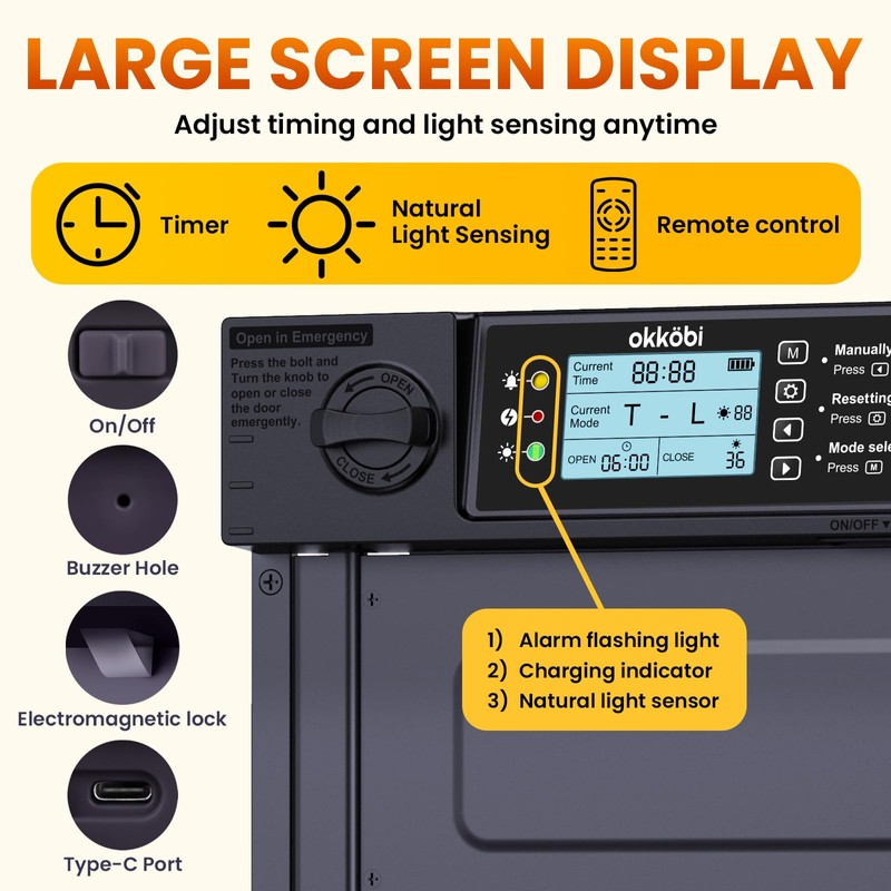 Okköbi Automatic Chicken Coop Door PRO - Solar Powered with