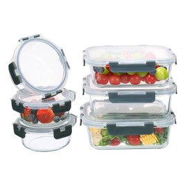 6 Pack Glass Food Storage Containers, BPA Free Meal Prep Containers with Leak Proof Lids, Freezer to Microwave Safe