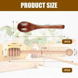 MADGININE 6 PCS Honey Spoons Honey Stick Set, Natural Small Wooden Spoons, Sturdy Durable Honey Stick for Stirring Honey Tea Coffee Jam and Wedding Party Gift