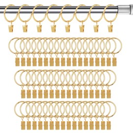 50 Pcs Curtain Hooks, 1.5 inch Curtain Rings, 4mm Thicken Rustproof Curtain Rings with Clips, Metal Curtain Clips for Hanging Drapery Drapes Bows, Gold