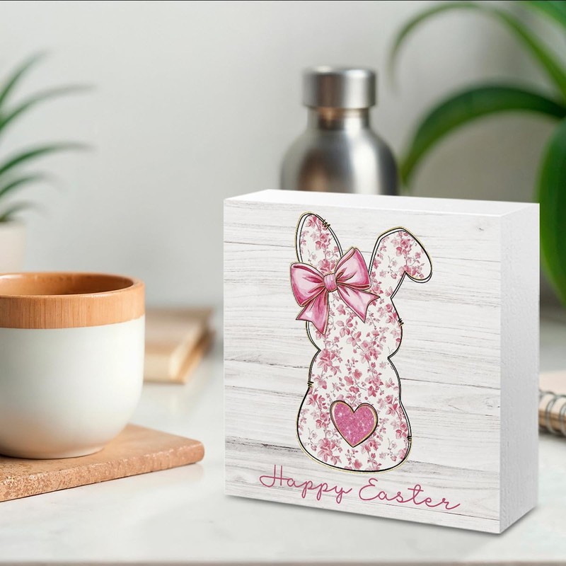 Happy Easter Decor Red Floral Chinoiserie Bunny Decorations for Home