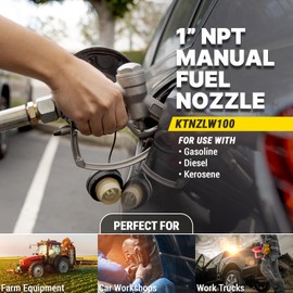 KONA TOOLS 1 inch, Female Inlet Manual Straight Fuel Nozzle, 360° turning Inlet (20 GPM Max at 50 PSI) Alumniumn construction