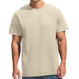 VEIISAR Men's Midweight Crew Neck T-Shirt - 210GSM Soft Cotton Blend, Regular Fit for Cooling Comfort Grey Beige S