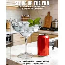 SAIAOKJ 36oz Large Plastic Margarita Glass BPA-Free, Great for Margarita Night Parties Birthday Events, Fun Gift for Margarita Enthusiasts, Ideal for Celebrations