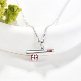 ONEFINITY Baseball Necklace For Boys 925 Sterling Silver Baseball And Bat Pendant Baseball Player Sports Lovers Jewellery Gifts For Women