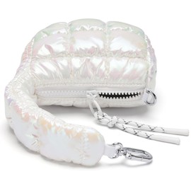 DOYOGI Mini Quilted Wristlet Bag for Women, Puffer Handbags,Evening Bags,Charm Lipstick Bag,Cute bag Charm for Gift(Dazzling White)