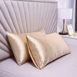 Silky Pillowcases Set for Hair - Pillowcase Covers with Envelope Closure - Cool and Easy to Wash - Pillowcase Set of 2 - Pillow Cover Only Without Insert (Champagne, Queen(20"x30"))