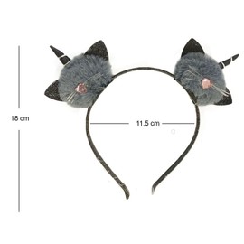 Lizzy Cat Ear Headband | Soft Faux Fur & Unicorn Horn Hair Hoop Headband | Metal Hoop Hairbands Hair Accessories for Daily Wearing and Fancy Party Accessory (Grey)