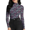 Womens Mock Turtleneck Under Tops(Black Floral,L)