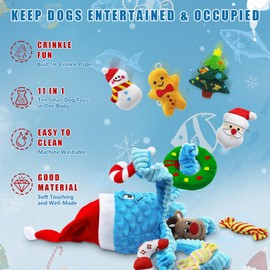 XIHULGJIN Squeaky Dog Toys, Christmas Octopus Dog Toy with 10 Pcs Small Dog Toy, Interactive Tug of War Dog Plush Toy, Crinkle Dog Toy Plush Dog Toys (Blue)