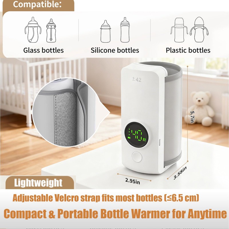Fast Heating Portable Bottle Warmer,Travel-Easy,18W Fast Charging,6-Speed Temperature Control,Locked-in Nutrition,360