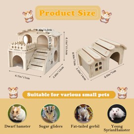 JOURINE 2 Packs Wooden House for Tiny Hamster Waterproof Design Chinchilla Playground Natural Wood Hideouts for Small Animals Like Dwarf Gerbil Mouse Mice Rat