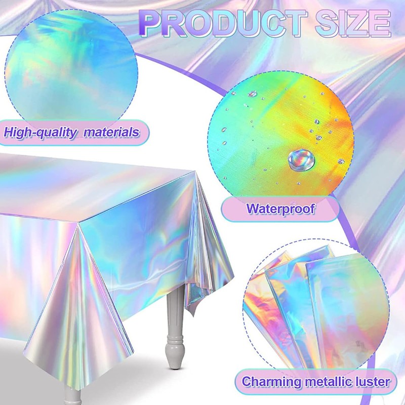 AIMALL 10 PCS Iridescent Party Tablecloth, 108x54 Inch Disposable Plastic