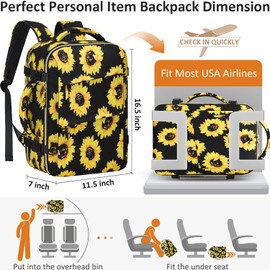 Tenot Carry on Backpack for Women TSA Approved 15.6 Inch Travel Laptop Backpack for Women Travel Essentials Foldable Womens Travel Backpack Suitcase Sunflower Floral