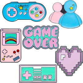 FLYEMMET Cute Game Series Pins Personality Pink Blue Cartoon Enamel Pin Set of 6 Brooches for Bag Lapel Buckle Hat Clothing Accessories Birthday Gift Christmas Presents, Metal, alloy, Alloy Steel, no
