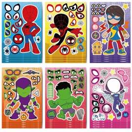 Cartoon Theme Face Stickers, 24 Sheets DIY Arts and Crafts Make a Face Stickers for Kids, DIY Cartoon Figure Stickers for Classroom Rewards, Anime Themed Art Craft Party Supplies (Hero)