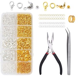 Bmeigo 583pcs Jewellery Making Kit Gold Silver, Lobster Clasps, Open Jump Rings, Crimp Ends, Extended Chains, Spacer Beads, Jump Ring Opener, Pliers, Clamp for Bracelets Necklaces Making Crafts DIY
