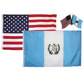 K's Novelties 2 Flag Set with Matching Pin USA & Guatemala Country 3x5 3’x5’ Flag & Lapel Pin