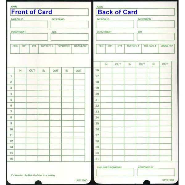 300 uPunch HN3000 Time Cards Non-Calculating Also for HN1000, HN1500,