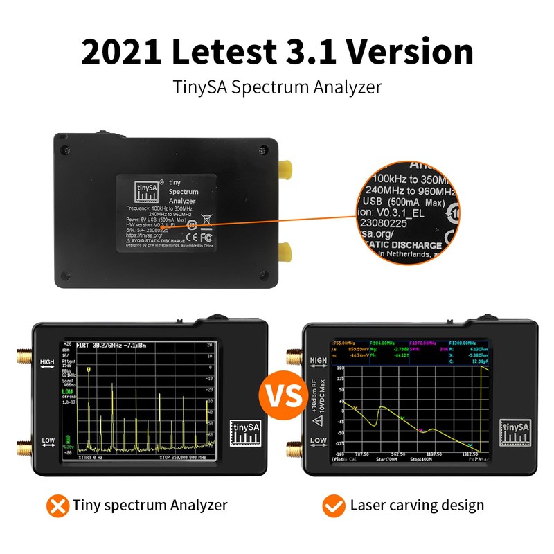 Dearsee TinySA Spectrum Analyzer Handheld 100kHz to 960MHz Portable 2.8"