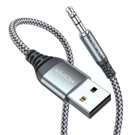 Adaptador USB a conector de audio TRS de 0.138 in, (3.3 pies) macho a cable de audio estéreo AUX de 0.138 in, convertidor USB a AUX trenzado de nailon para PC, laptop, Windows, auriculares