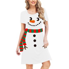 Snowman Tunic Dress Women Ugly Christmas Crewneck Funny White Dress with Scarf 2XL
