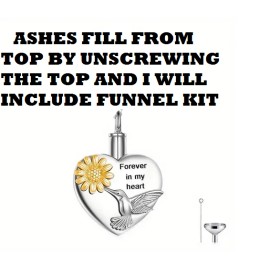 Fashion Jewelry 2 SIDED SUNFLOWER HUMMINGBIRD BIRD URN ASHES KIT Pendant 925 Silver 24" Necklace
