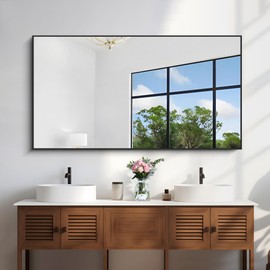 KOCUUY 30x55 Inch Large Black Wall Mounted Mirror,Aluminum Framed Decorative Rectangular Bathroom Mirror for Wall Over Sink,Vanity Mirror for Bedroom Living Room Bathroom,Functional Oversized Mirror