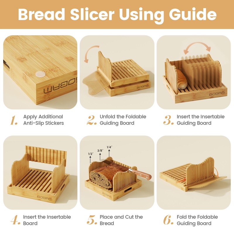 Gobam Adjustable Bamboo Bread Slicer for Large Sourdough & Homemade
