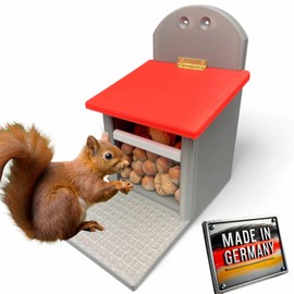 Squirrel Feeder - Completely Weather Resistant, Pet Friendly, Very Durable and Strong (Grey with Red Roof)