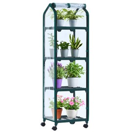 Ohuhu Mini Greenhouse for Indoor Outdoor, Small Plastic Plant Green House with Locking Wheels Portable Greenhouses with Durable Cover for Seedling, Ideal Gardening Gifts for Women Men Transparent