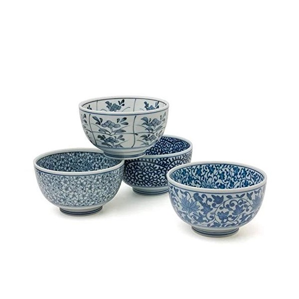 Miya Japanese Sometsuke Bowl Set Includes 4 Bowls