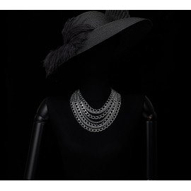 COOLSTEELANDBEYOND Layered Chunky Link Chains Necklace Multi-Strand Bold Necklace Statement Necklace Waterfall Punk Rock