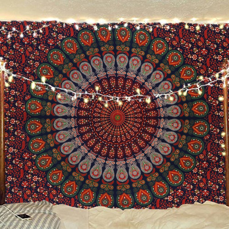 Indian hippie Bohemian psychedelic peacock mandala wall hanging bedding tapestry
