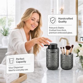 Grey Glass Bathroom Liquid soap Dispenser and Toothbrush Holder Set