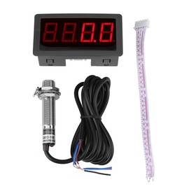 Tachometer Digital 4 Digital LED Display Digital Speedometer RPM Speed Meter Panel Inductive Hall Sensor NPN Proximity Switch (Red)