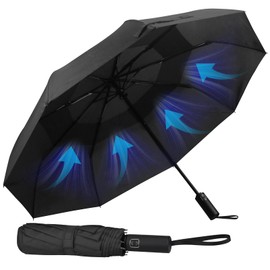 Hannstar Umbrella - Pocket Umbrella - Automatic Open and Close - Small, Compact, Lightweight, Strong, Windproof and Stormproof Double Ventilated Canopy for Men and Women, black