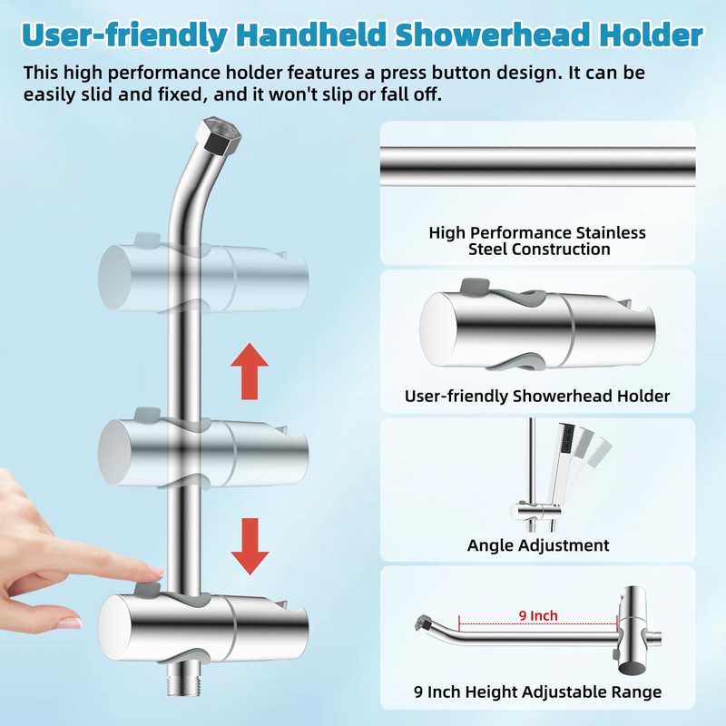 Hibbent Shower Slide Bar with Handheld Shower Head Holder, Stainless