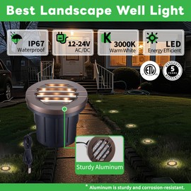 Varmtalys Landscape Well Lights, LED Low Voltage Ground Lights Outdoor, 12V IP67 Waterproof, Anti-Glare Wired Aluminum ORB for Driveway Walkway Path Tree 6W 350LM