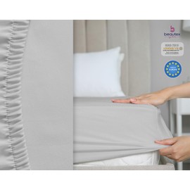 BEAUTEX Cotton Fitted Sheet, Premium Jersey Fabric, 160 g/m², Choice of Size and Colour (Standard, 140 x 200 x 30 cm, Light Grey)