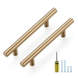 Ravinte 5 Pack Kitchen Cabinet Handles Champagne Bronze 3-3/4 Inch Hole Center Stainless Steel Pulls for Dresser Drawer Cupboard Handles with Screwdriver, 6 Inch Length