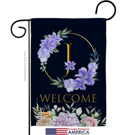 Welcome J Initial Garden Flags 2pcs Pack Monogram Floral Sunflower Tulip Rose Orchid Lilies Season Springtime Flower Wreath Small Decorative Gift Yard House Banner Made In USA 13 X 18.5