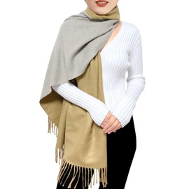 ehsbuy Cashmere Scarfs For Women Soft Pashmina Shawls And Wraps Reversible Long Large Winter Warm Thick Ladies Scarves With Tassel For Weddings Womens Gifts (Khaki & Grey)